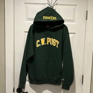 C.W. Post Pioneers Champion Forest Green Hoodie with Yellow Text